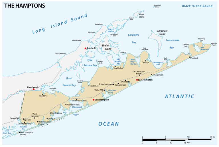 Vector map of The Hamptons region at the east end of Long Island, New York, United States Kopie